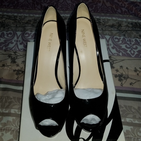 Nine West Shoes - Nine West Camya Black Patent Peep Toe Stilettos